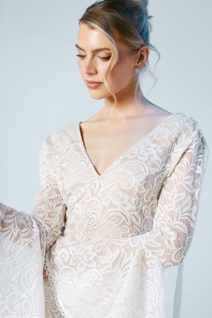 Flare Sleeve Boho Stretch Lace Fishtail Wedding Dress
