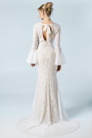 Flare Sleeve Boho Stretch Lace Fishtail Wedding Dress