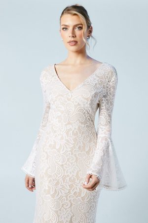 Flare Sleeve Boho Stretch Lace Fishtail Wedding Dress