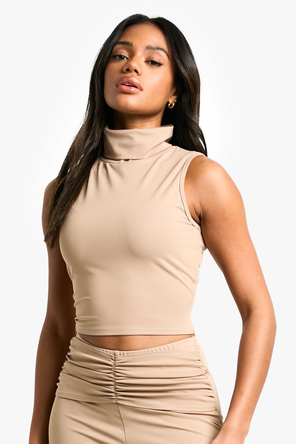 Sculpting Matte Slinky High Neck Sleeveless Top