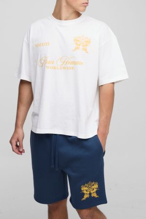 Oversized Boxy Homme Embroidered T-Shirt & Short Set