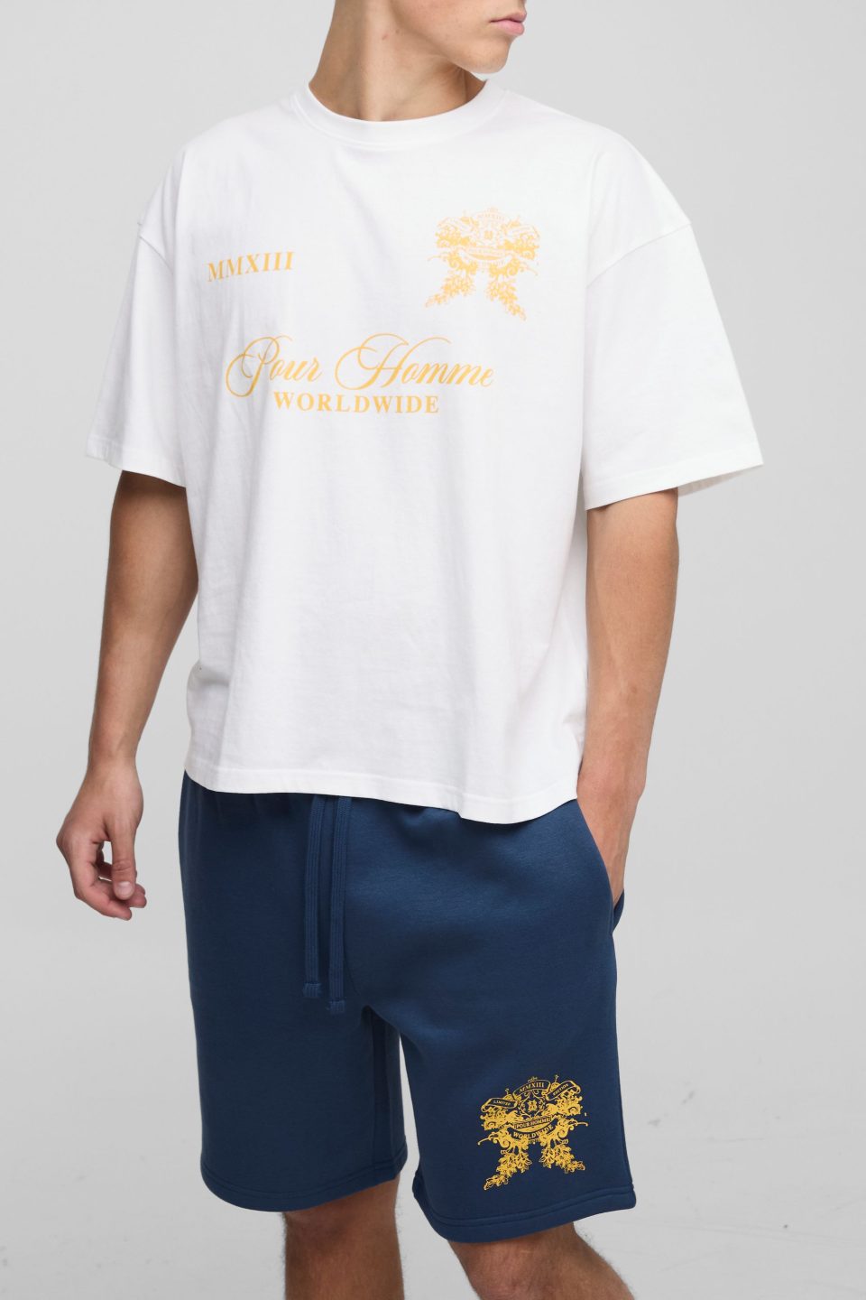 Oversized Boxy Homme Embroidered T-Shirt & Short Set
