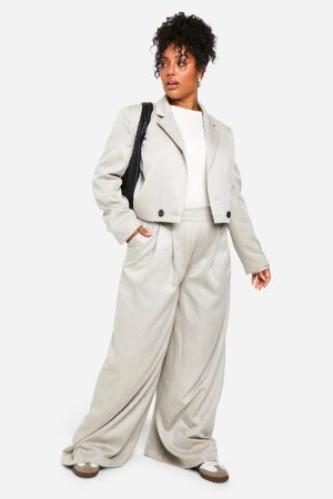 Plus Textured Pleat Front Extreme Wide Leg Trouser