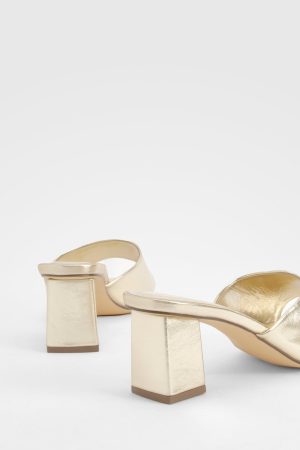 Wide Fit Metallic Low Block Heeled Mule