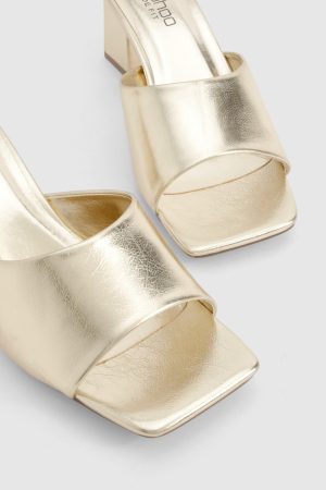Wide Fit Metallic Low Block Heeled Mule
