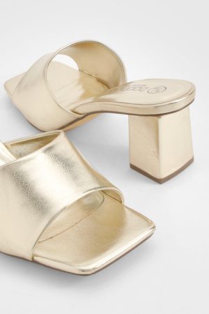 Wide Fit Metallic Low Block Heeled Mule