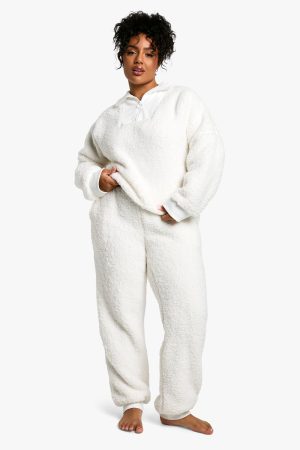 Plus Rib Fleece Half Zip And Jogger Lounge Set