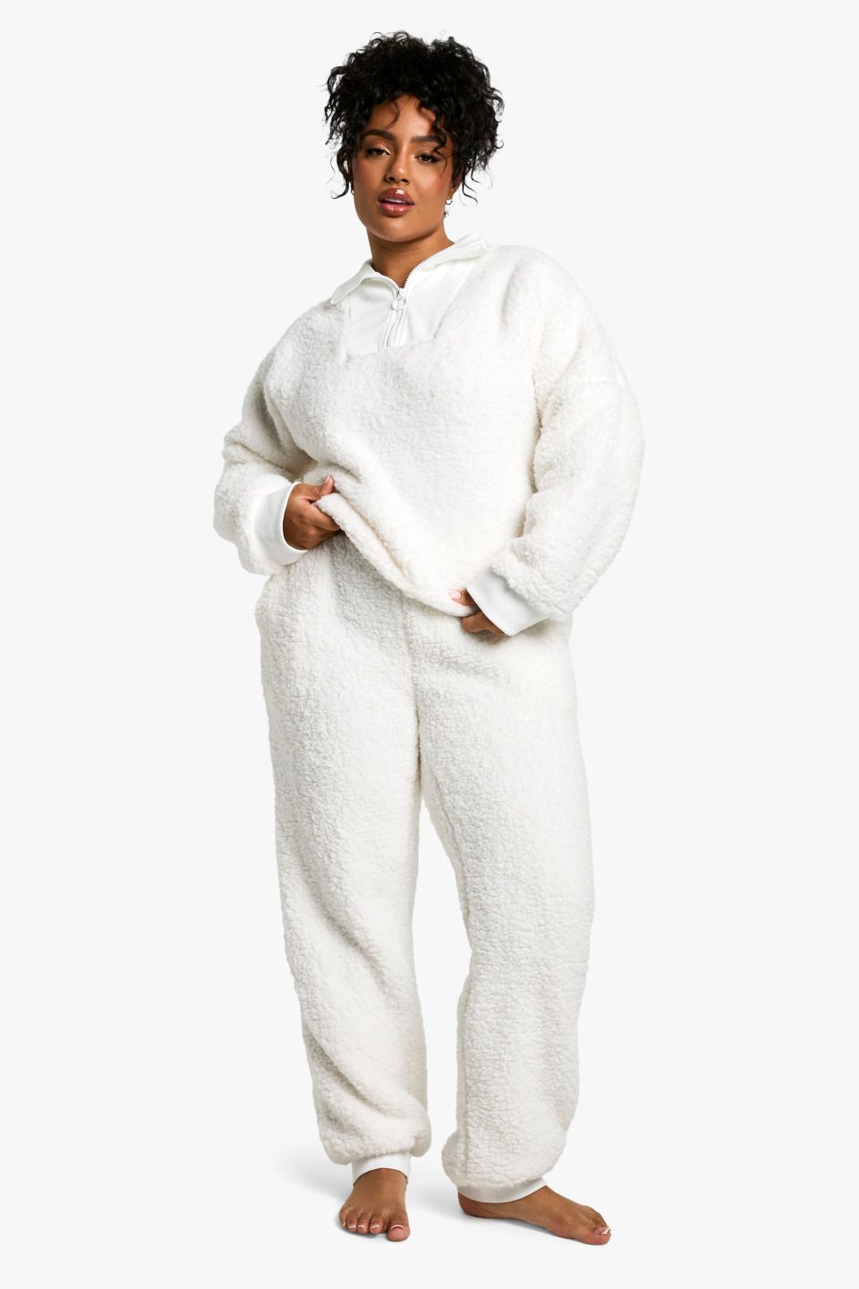 Plus Rib Fleece Half Zip And Jogger Lounge Set