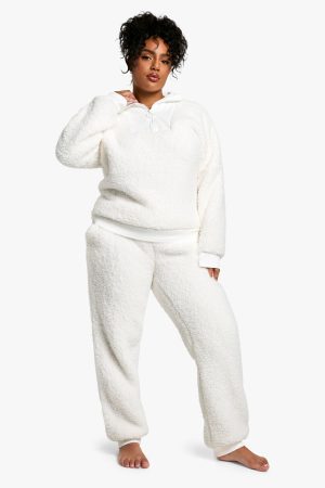 Plus Rib Fleece Half Zip And Jogger Lounge Set