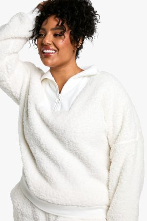 Plus Rib Fleece Half Zip And Jogger Lounge Set