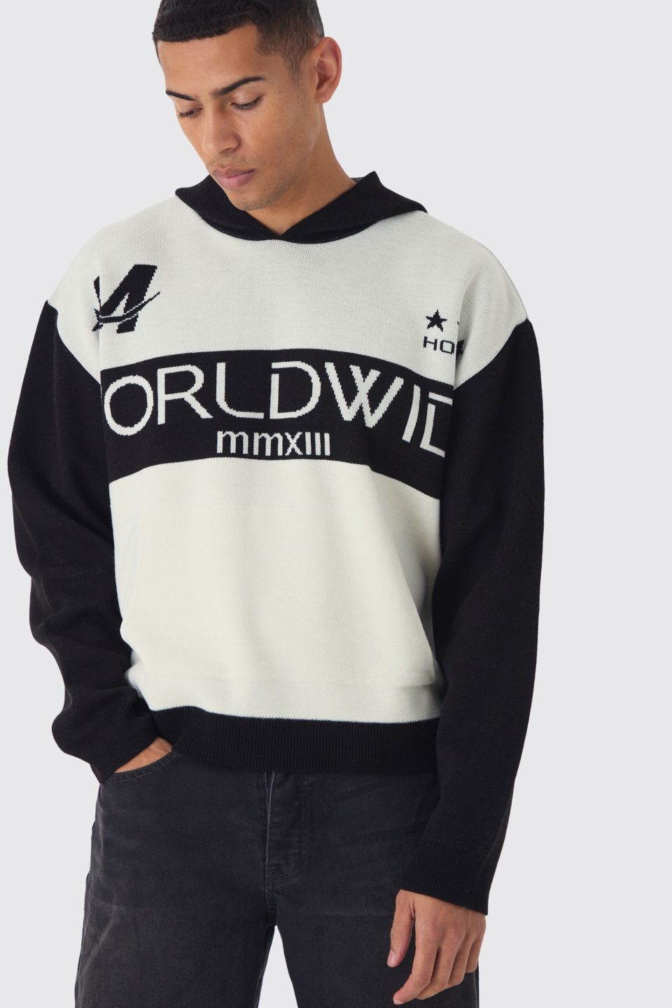 Boxy Distressed Varsity Hoodie
