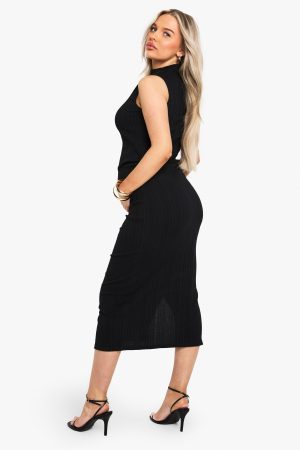 Maternity Rib Grown On Neck Ruched Bodycon