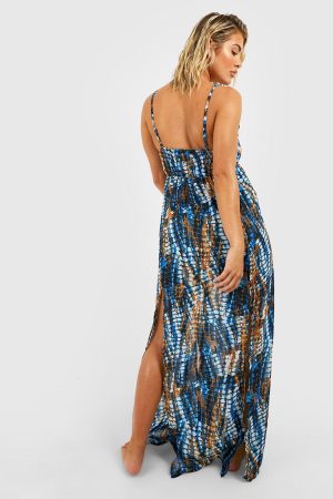 Tie Dye Strappy Split  Beach Maxi Dress