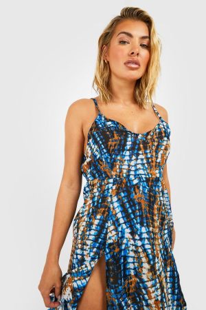Tie Dye Strappy Split  Beach Maxi Dress
