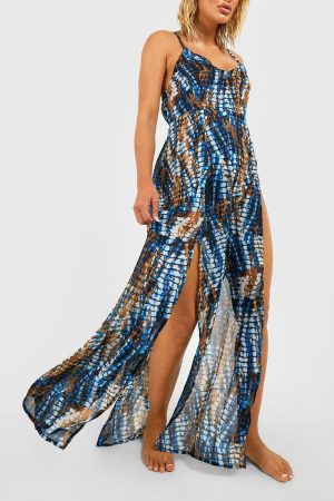 Tie Dye Strappy Split  Beach Maxi Dress