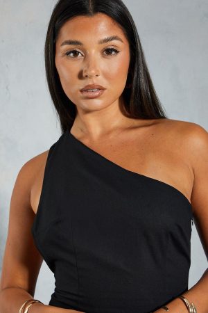 Heavyweight Linen Look Asymmetric Cut Out Back Maxi Dress