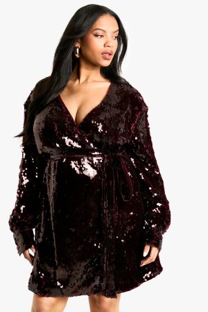 Plus Premium Sequin Wrap Dress