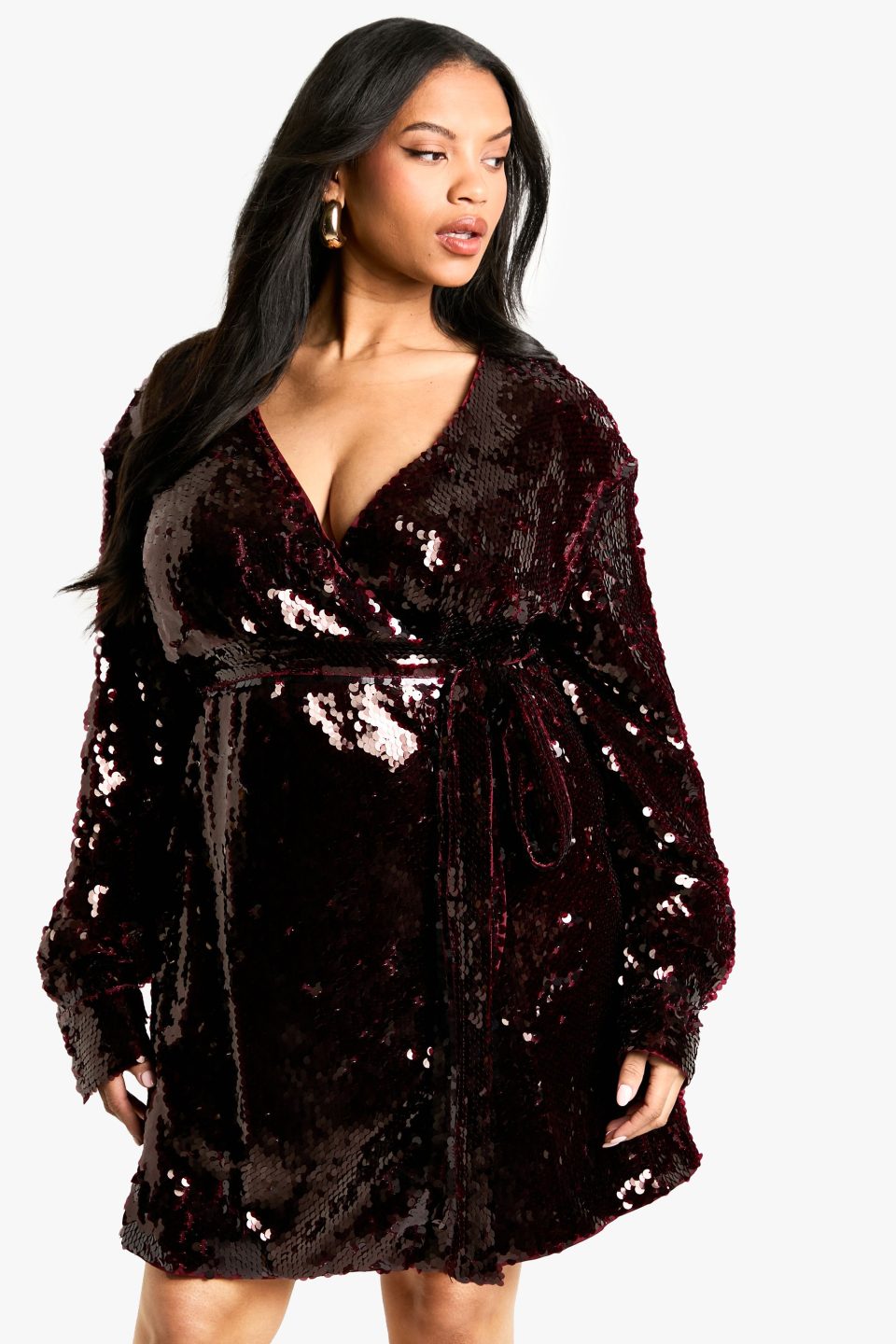 Plus Premium Sequin Wrap Dress