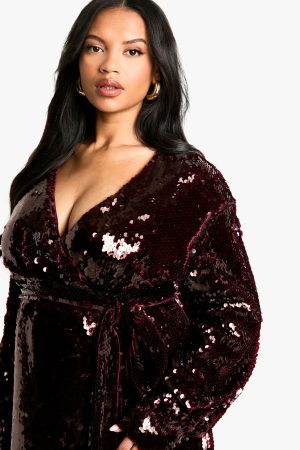 Plus Premium Sequin Wrap Dress