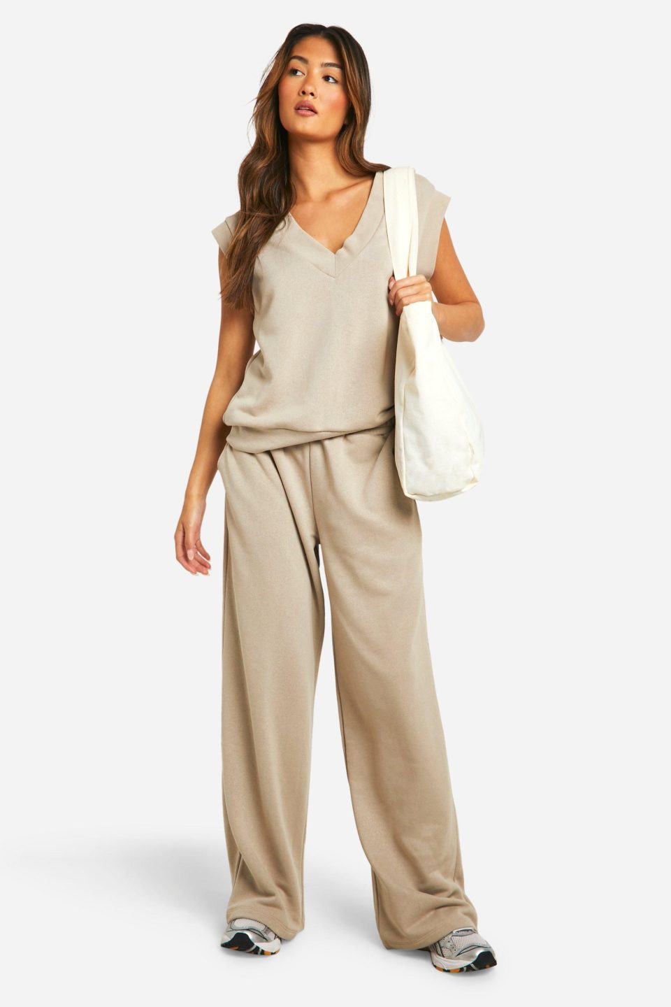 V Neck Sleeveless Sweatshirt And Straight Leg Jogger