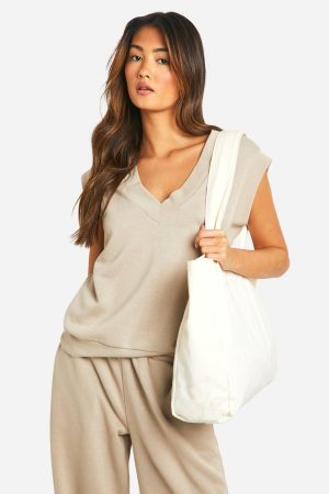 V Neck Sleeveless Sweatshirt And Straight Leg Jogger