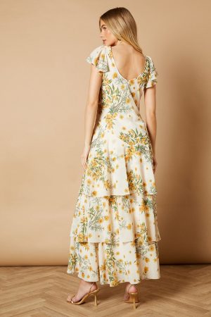 Floral Printed Chiffon Ruffle Tiered Maxi Dress