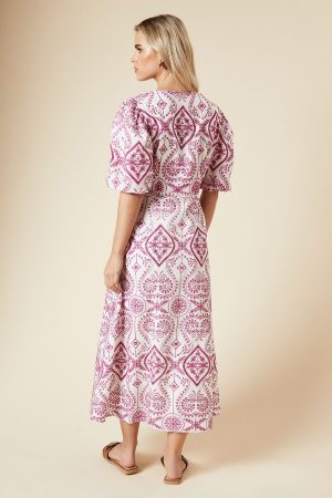 Petite Cutwork Button Front Midi Dress