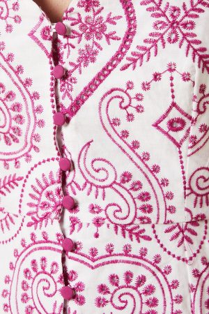 Petite Cutwork Button Front Midi Dress