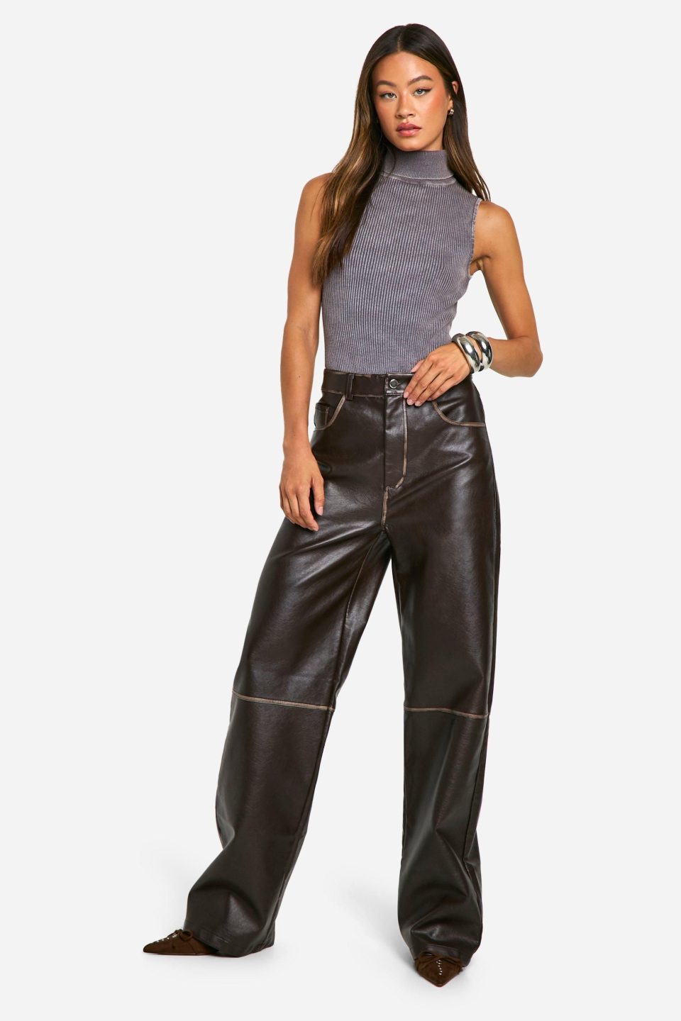 Tall Vintage Wash Faux Leather Wide Leg Trousers