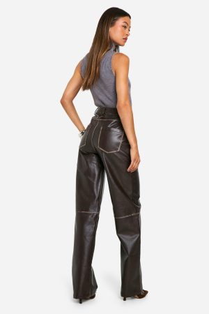 Tall Vintage Wash Faux Leather Wide Leg Trousers