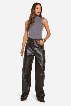 Tall Vintage Wash Faux Leather Wide Leg Trousers