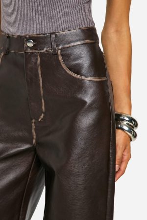 Tall Vintage Wash Faux Leather Wide Leg Trousers