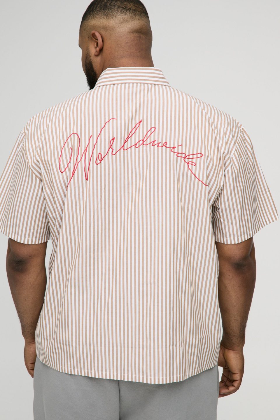 Plus Oversized Worldwide Embroidery Slogan Stripe Shirt
