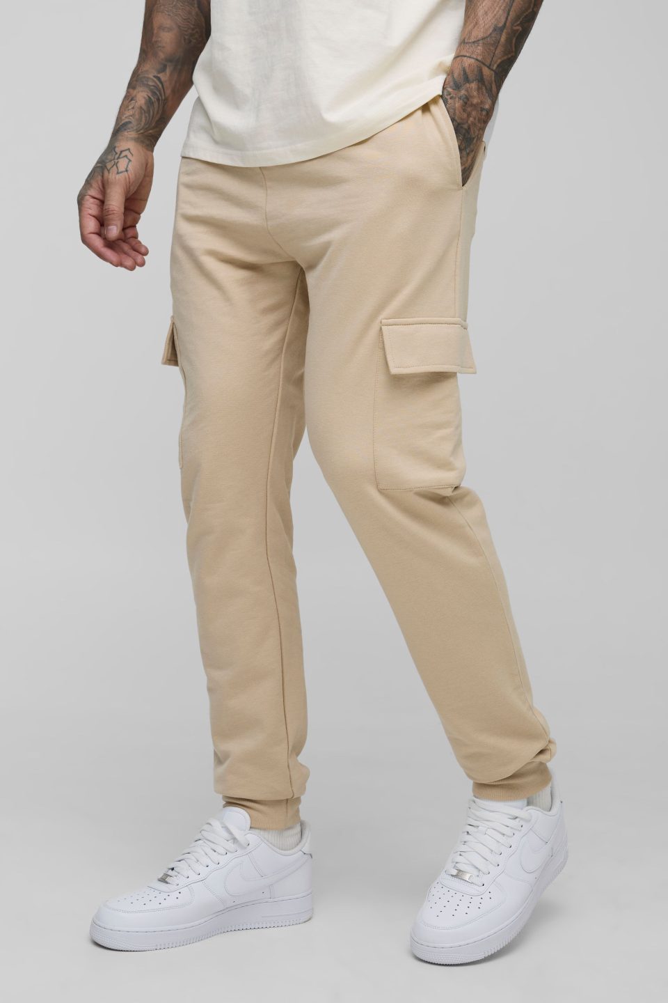 Tall 260GSM Loopback Skinny Fit Basic Cargo Joggers