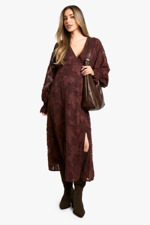 Maternity Burn Out Long Sleeve Floaty Midaxi Dress