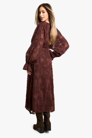 Maternity Burn Out Long Sleeve Floaty Midaxi Dress