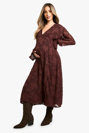 Maternity Burn Out Long Sleeve Floaty Midaxi Dress