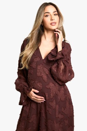Maternity Burn Out Long Sleeve Floaty Midaxi Dress