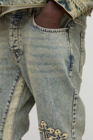 Slim Flared Cross Applique Panelled Jeans