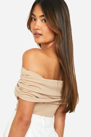 Crepe Bardot Ruched Top