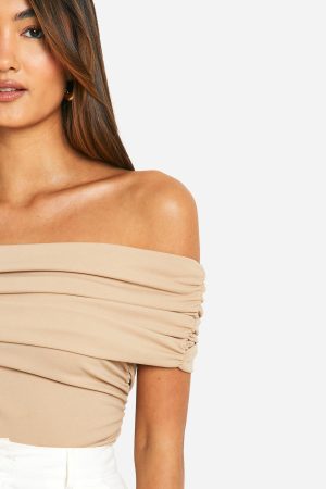 Crepe Bardot Ruched Top