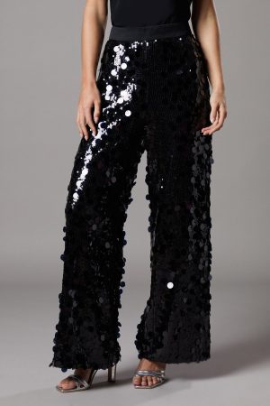 Petite Party Disc Sequin Satin Trim Trouser