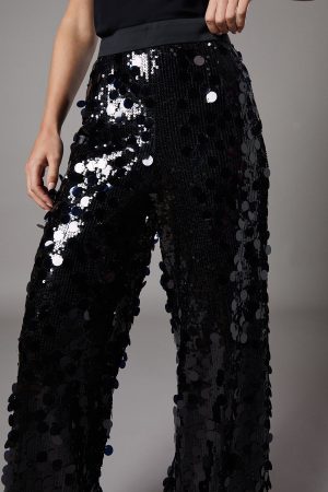 Petite Party Disc Sequin Satin Trim Trouser
