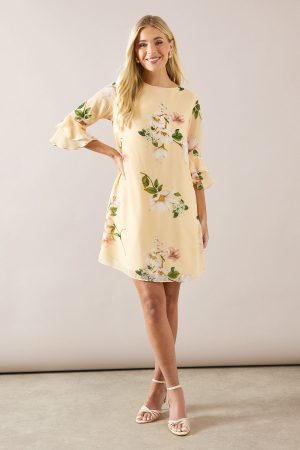 Petite Floral Ruffle Sleeve Shift Dress