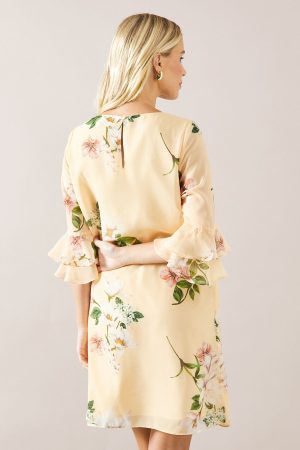 Petite Floral Ruffle Sleeve Shift Dress