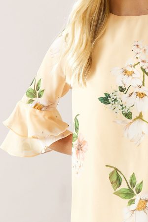 Petite Floral Ruffle Sleeve Shift Dress