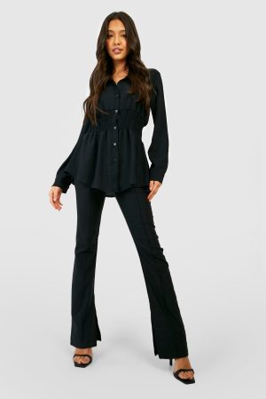 Hammered Shirred Waist Shirt