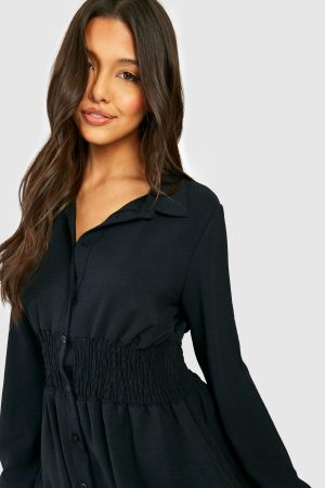 Hammered Shirred Waist Shirt