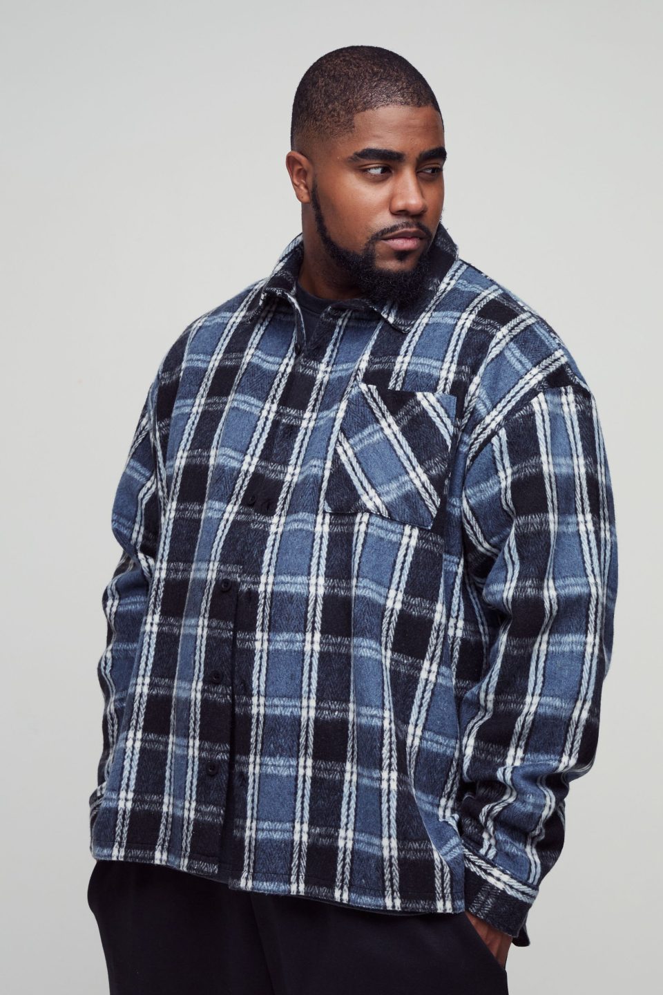 Plus Boxy Split Hem Brushed Check Overshirt