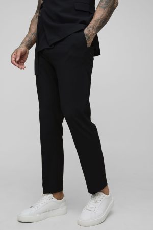 Straight Fit Pleat Front Fixed Waistband Suit Trousers